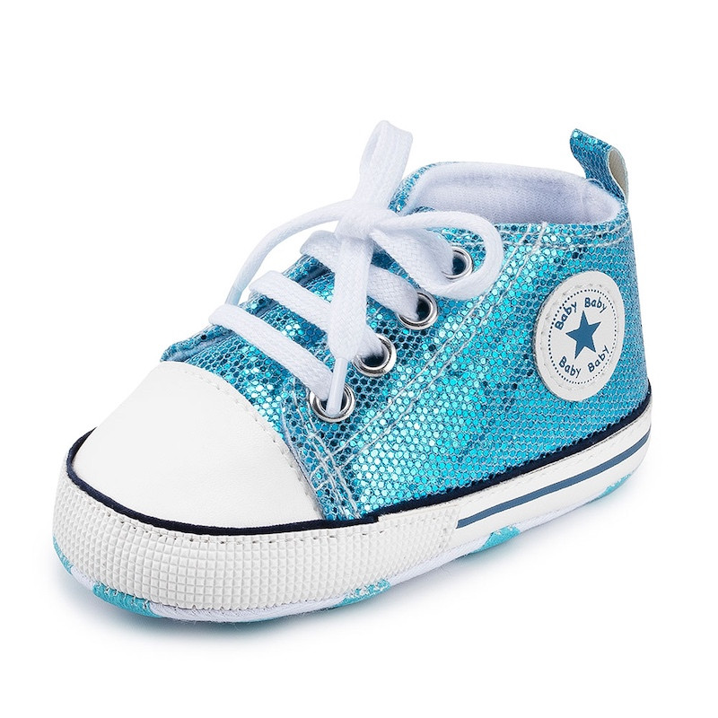 First Walker Casual sequins canvas shoes soft sole prewalker toddler baby Ankle shoes Blue